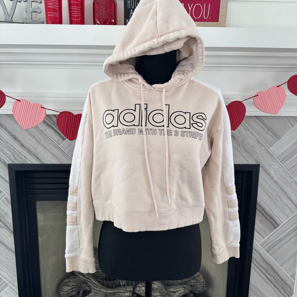 Cream Adidas cropped‎ hoodie with stripes #stripes